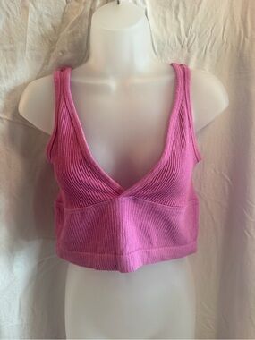 Out From Under Ribbed Pink Bralette Crop Top - XL